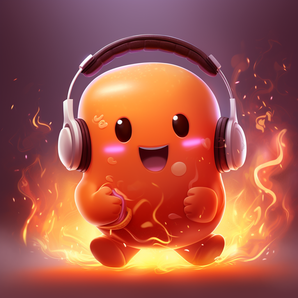 Fall Guys character with flaming head wearing headphones