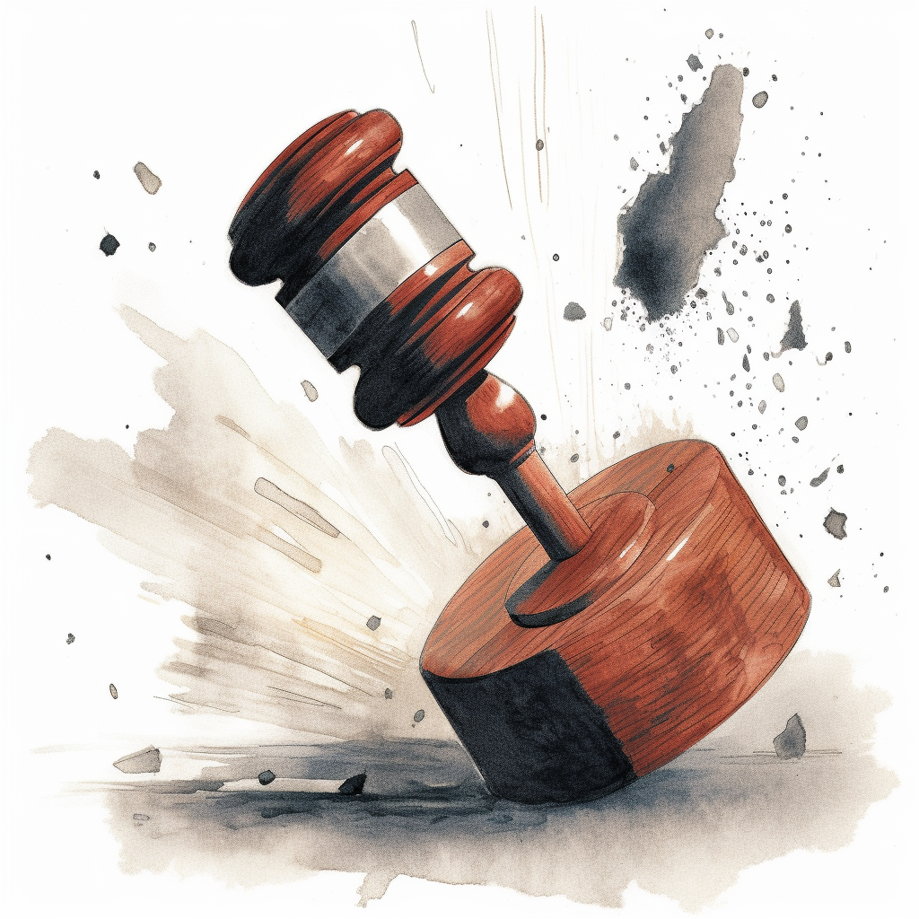 Gavel smashing Google logo illustration