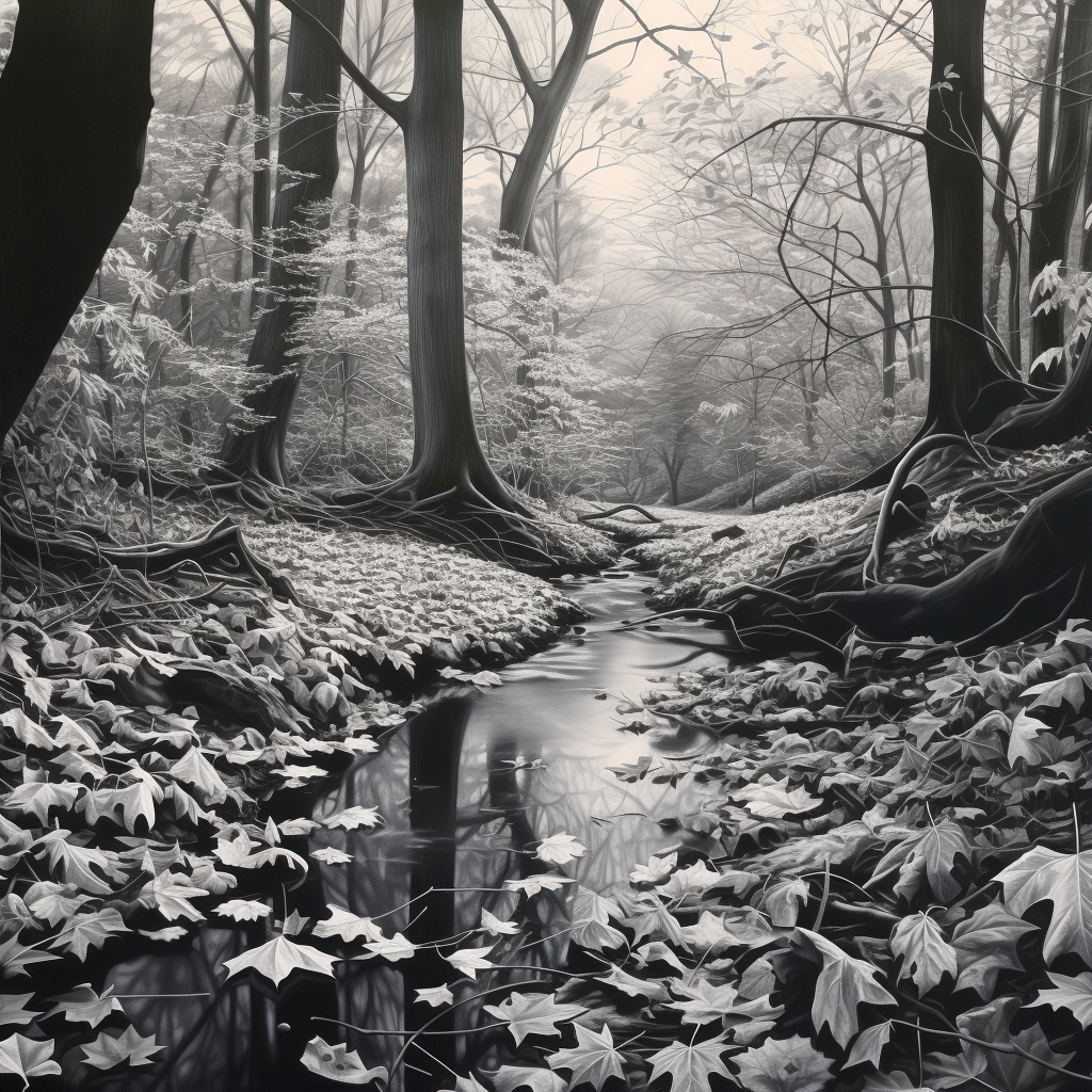 Monochrome autumn leaves falling gracefully