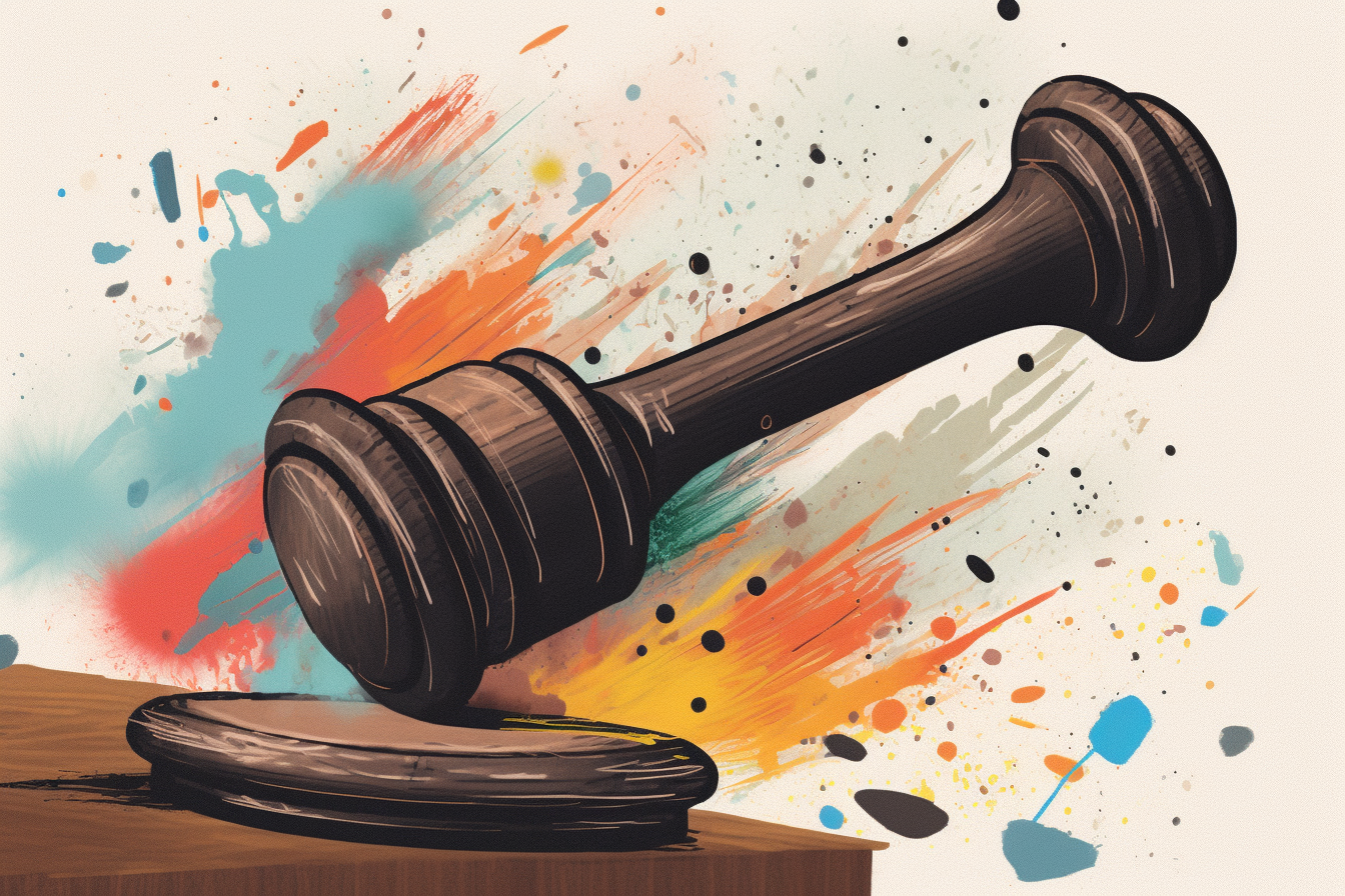 Illustration of gavel smashing Google logo