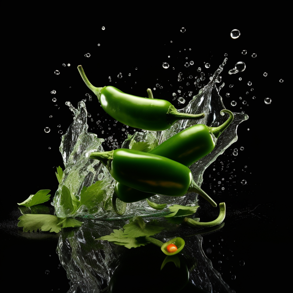 Spicy Jalapeno Slices falling on black background