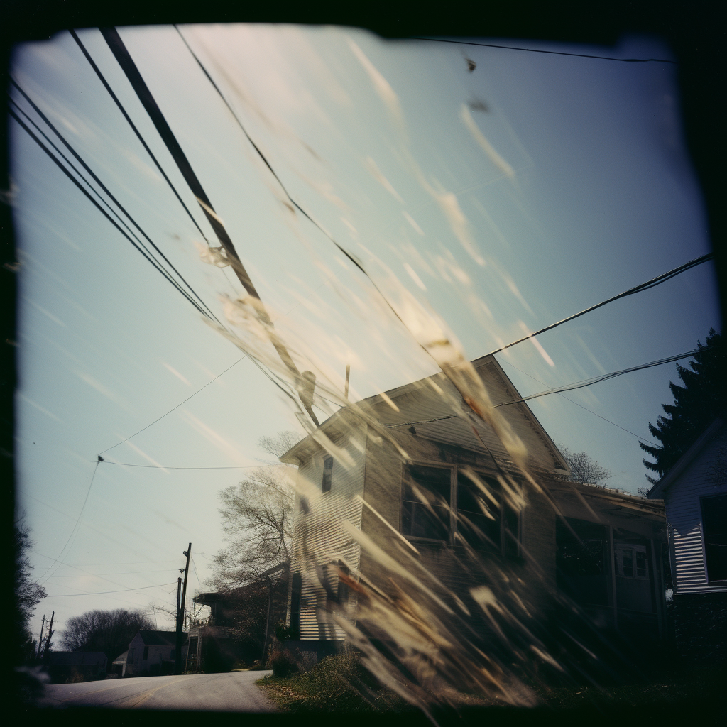 Rustic small town scenery with double exposure effect