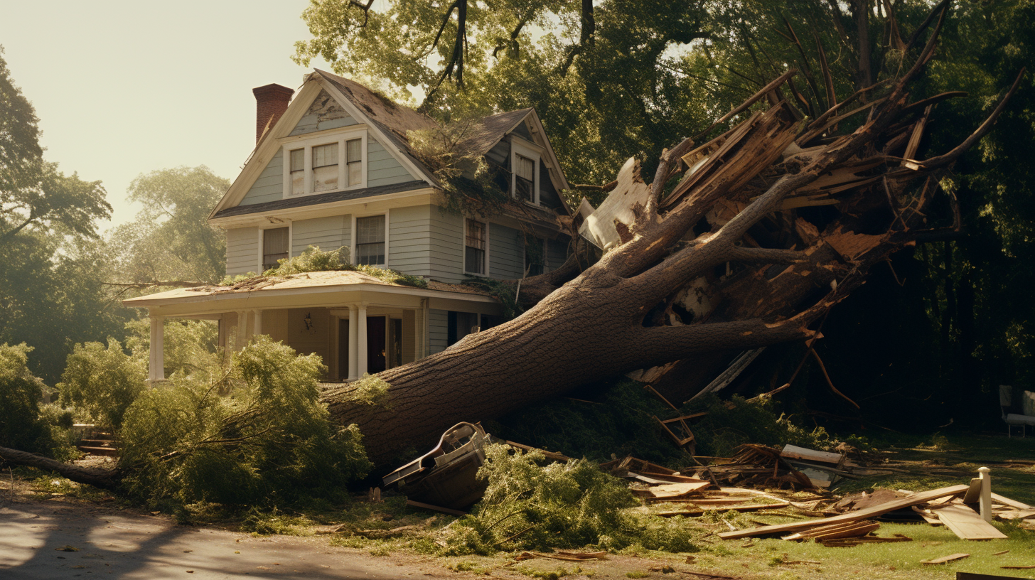 Tall tree falling towards house