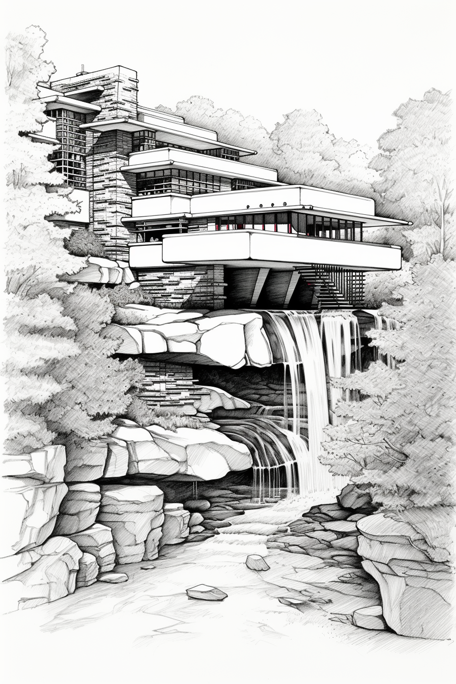 Falling Water House Sketch Art