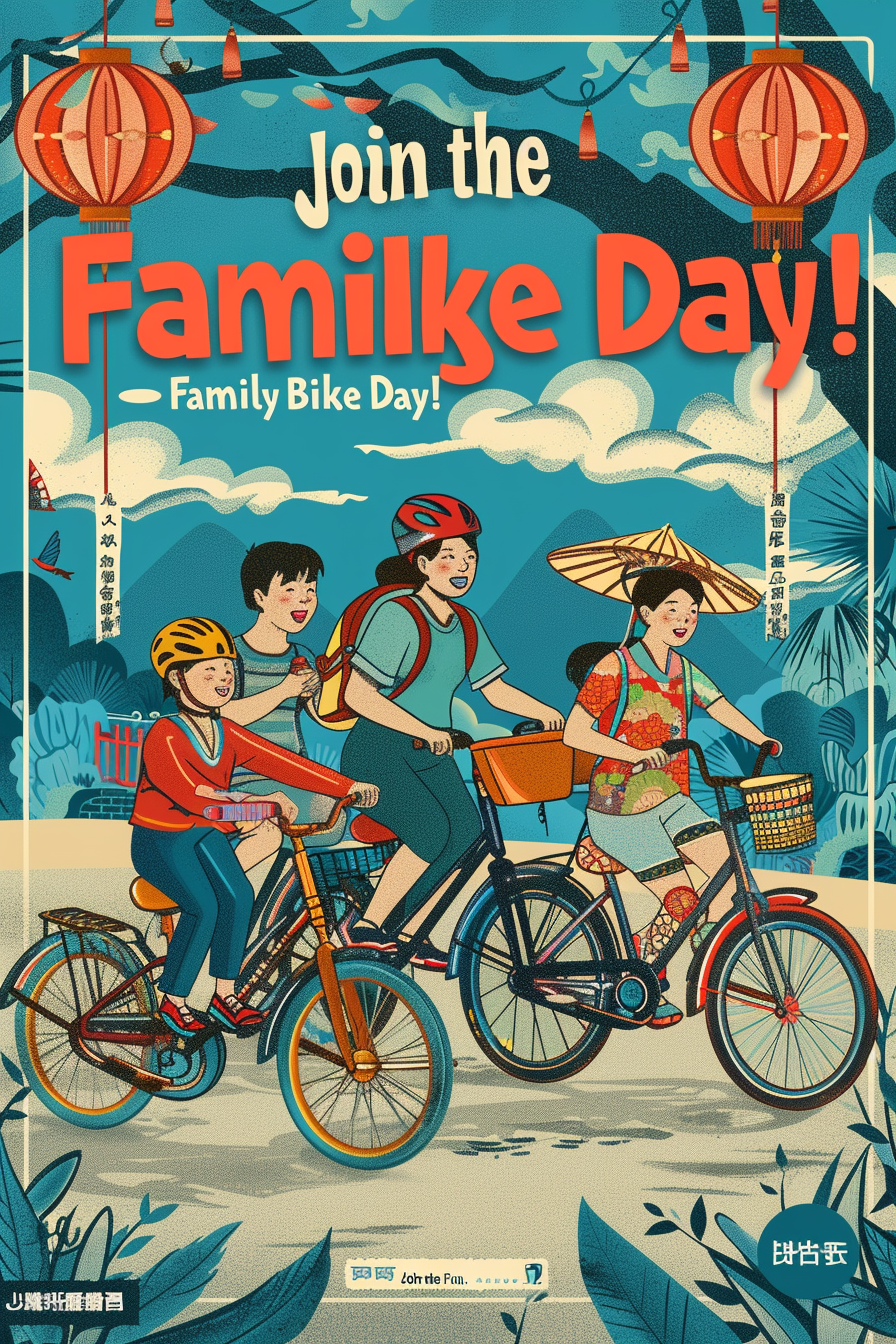 Chinese family biking event poster