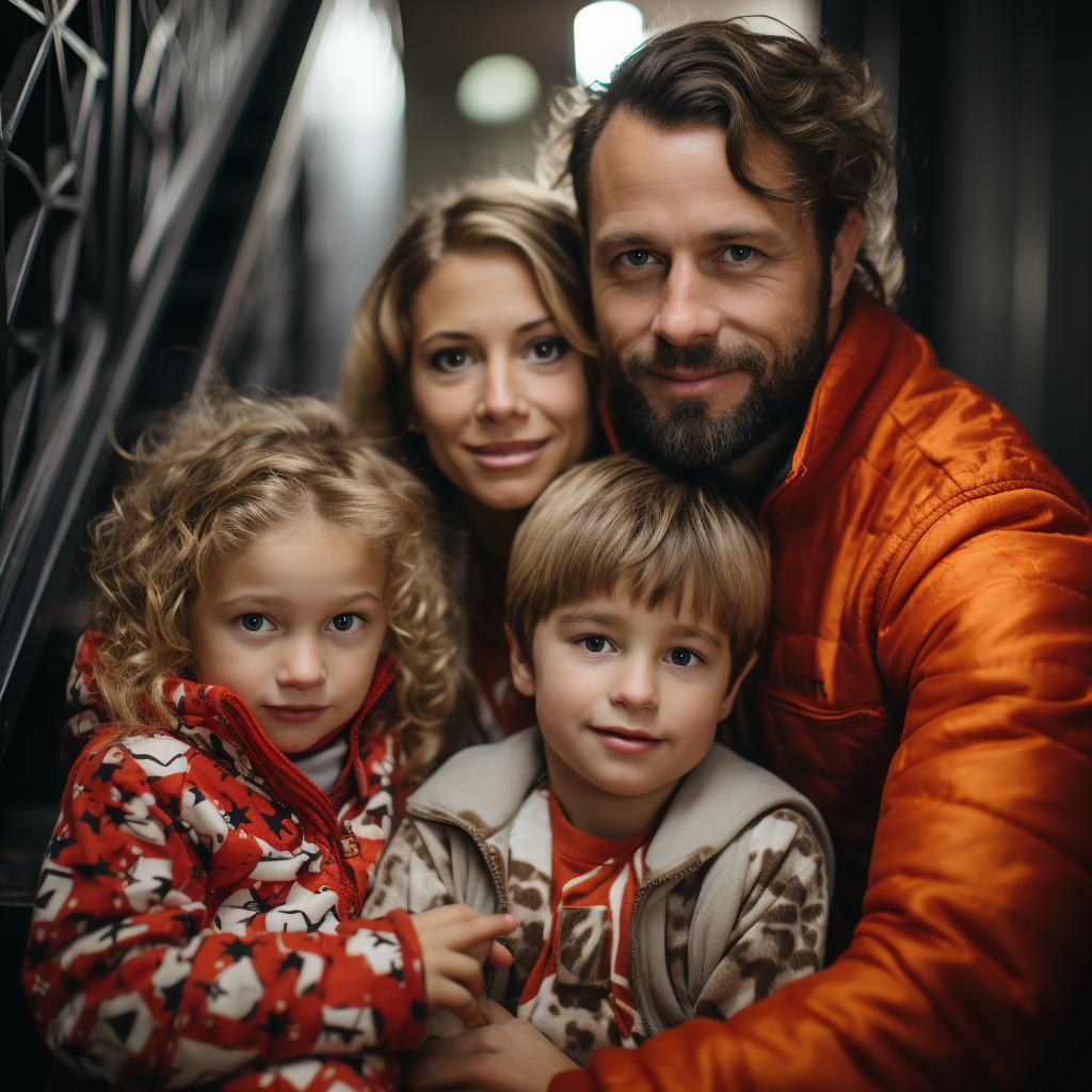 Christmas Pajamas Family Portrait Stairwell