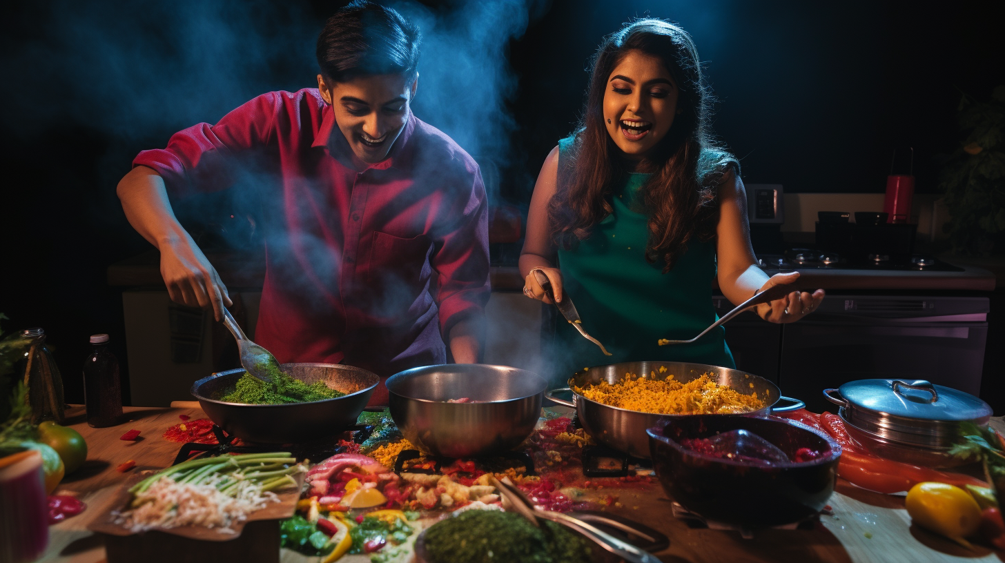 Indian and Mexican family cooking dinner together