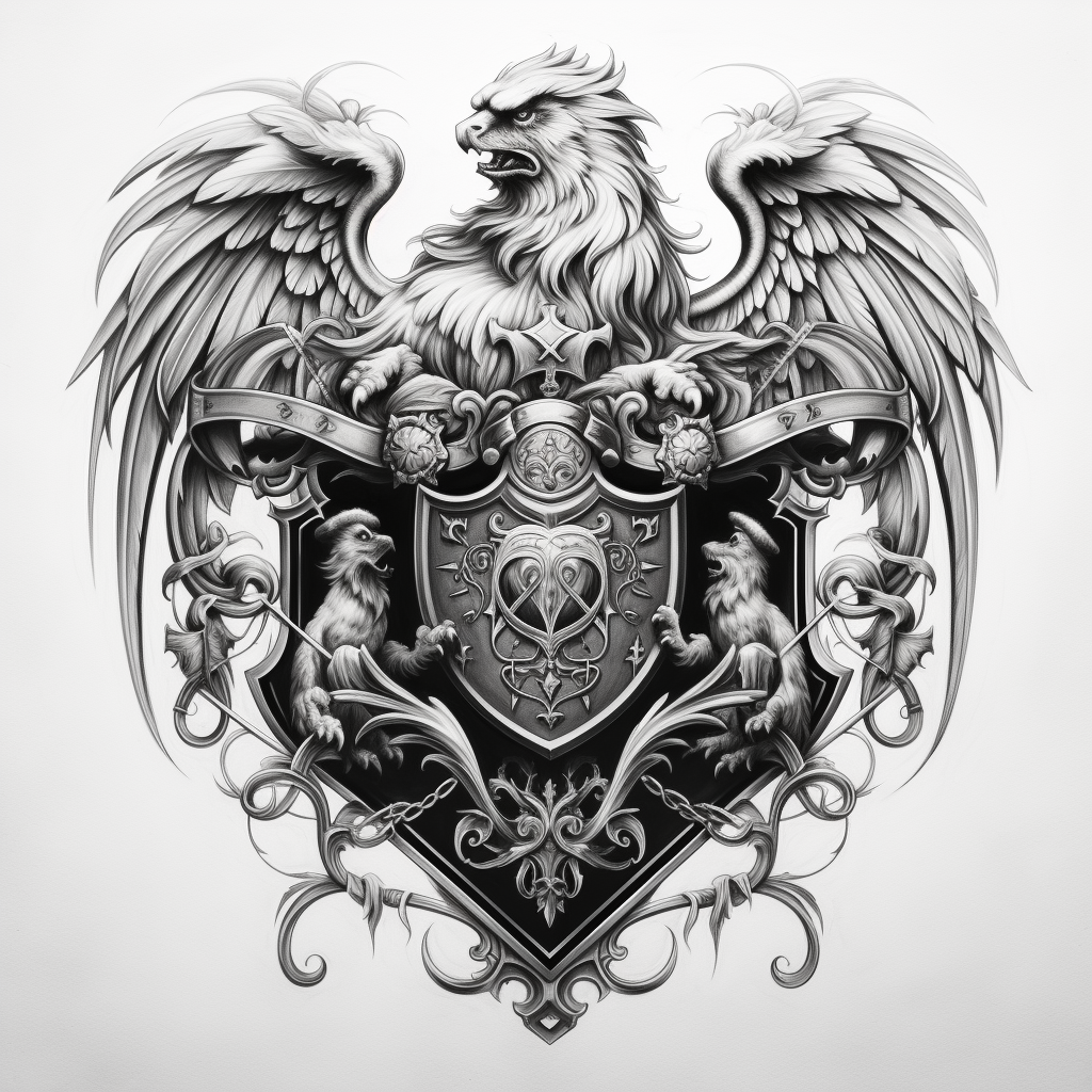 Black and White Family Crest Tattoo Design