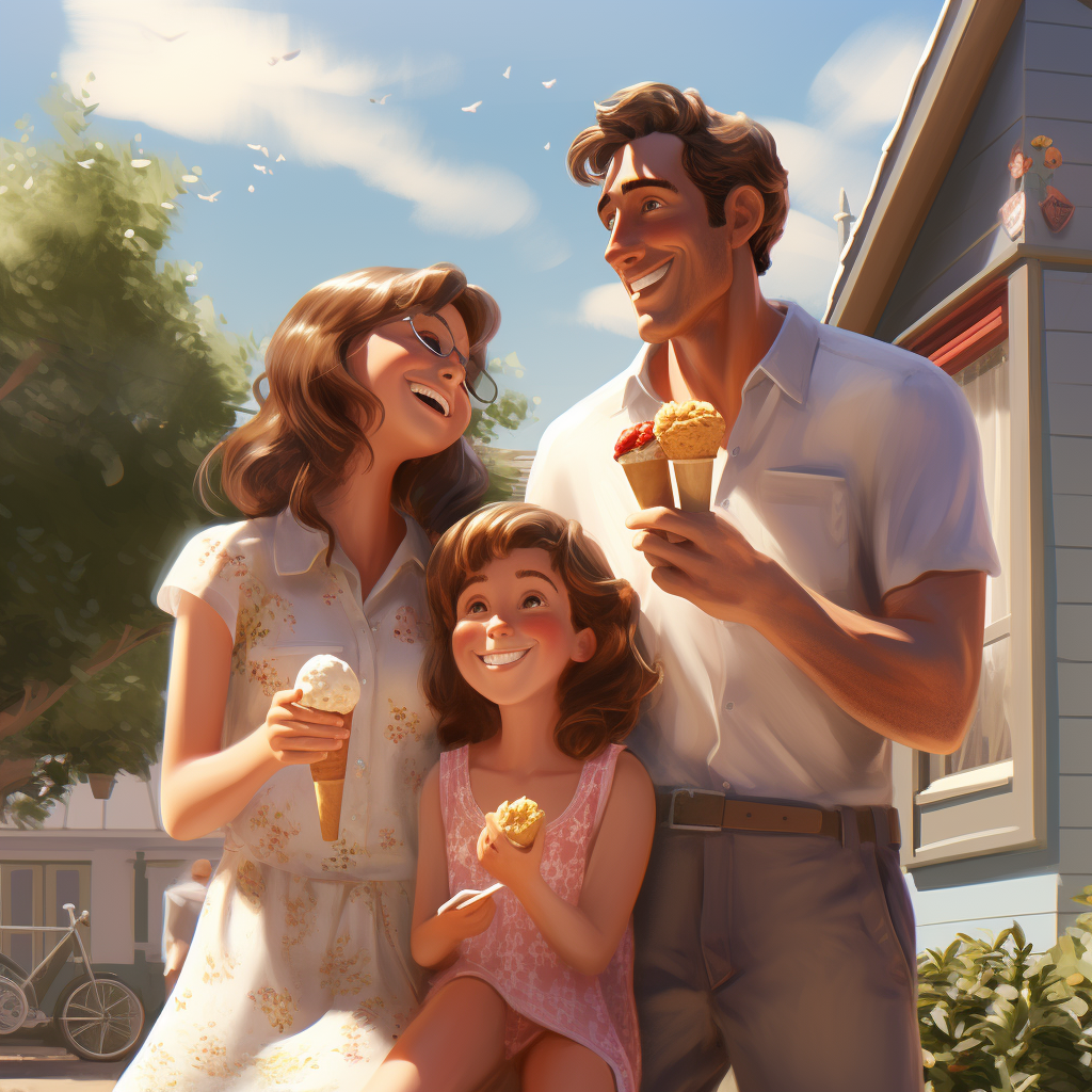 Family Holding Ices Outdoors