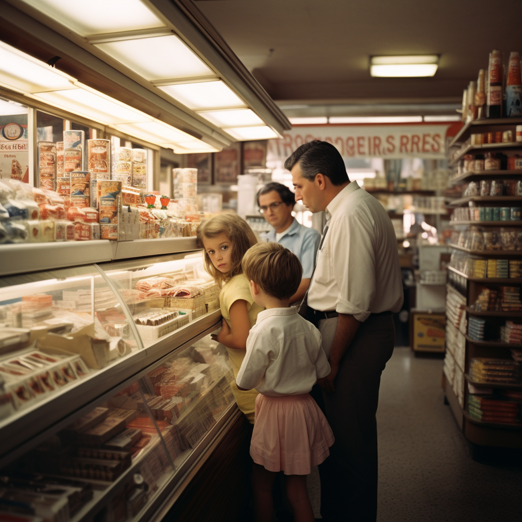 Family at 1975's Pharmacy Getting Sweets