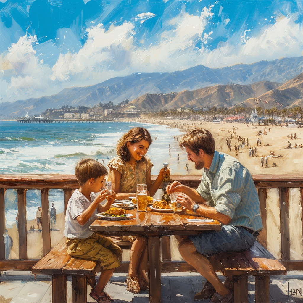 Family Eating Lunch on Santa Monica Pier