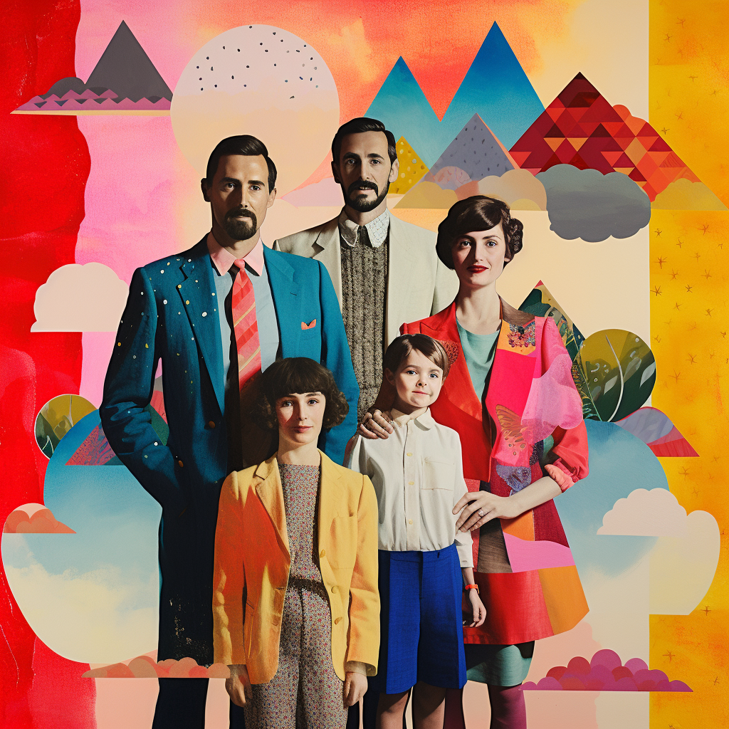 Family Photo with Vibrant Cutout Collage Style