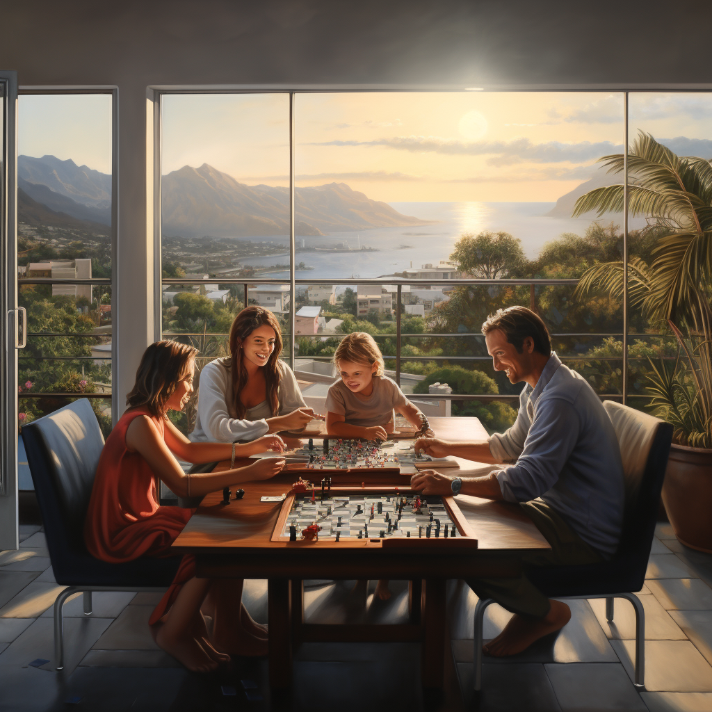 Family playing board games