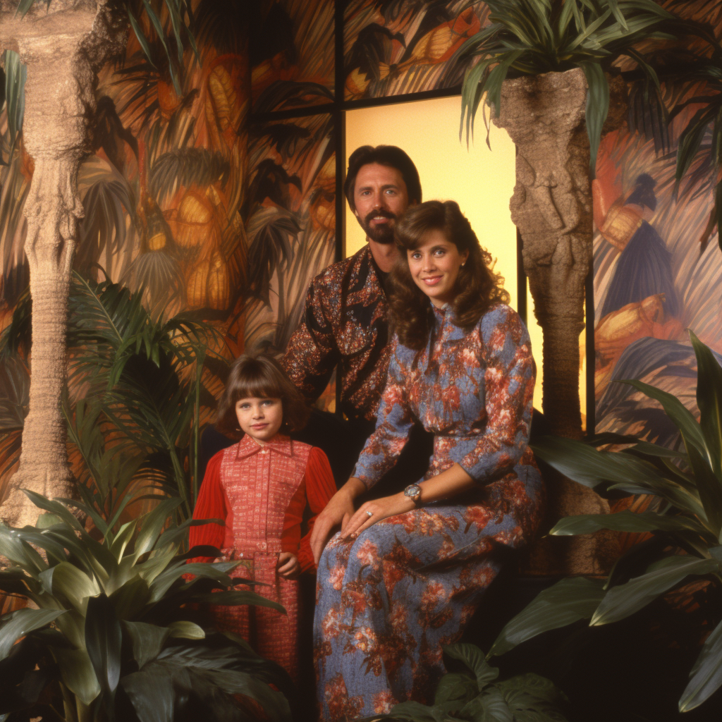 Family posing in Graceland's Jungle Room