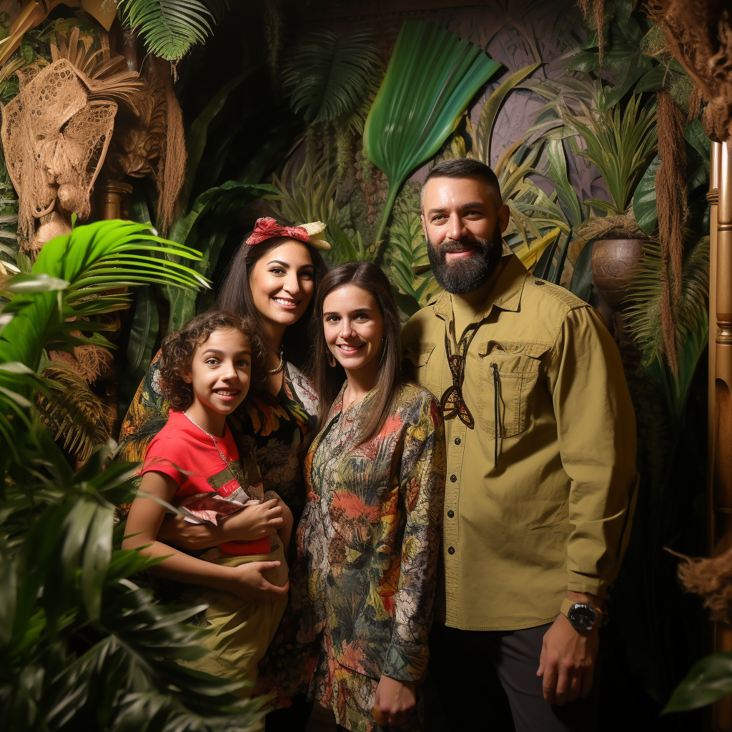 Family posing in Jungle Room