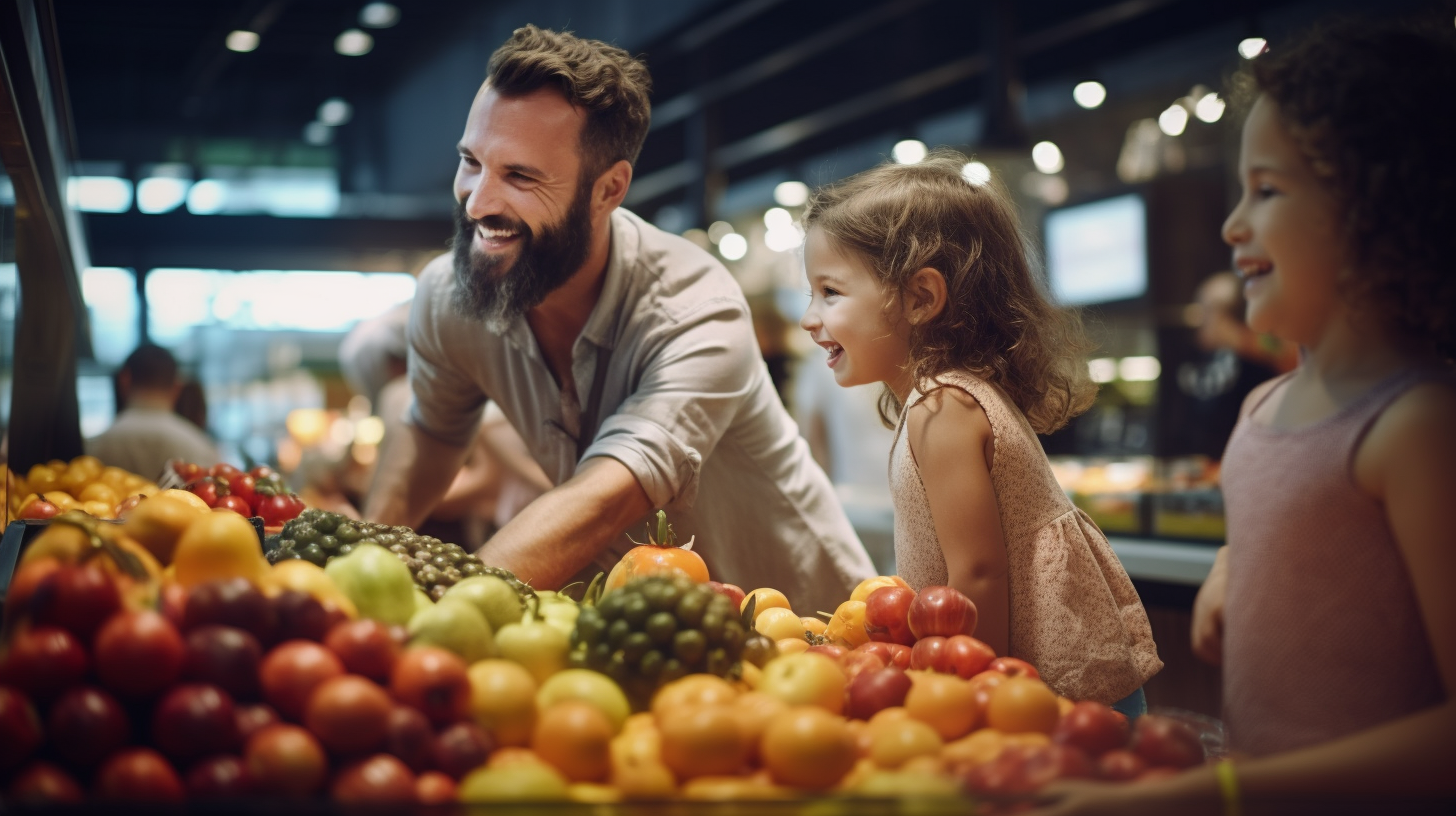 Family shopping at a modern Whole Foods store