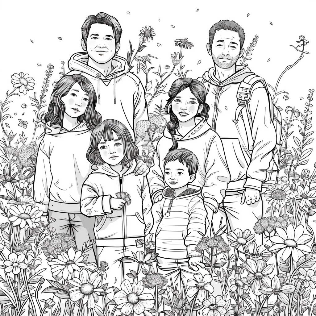 Family in Flower Field Image