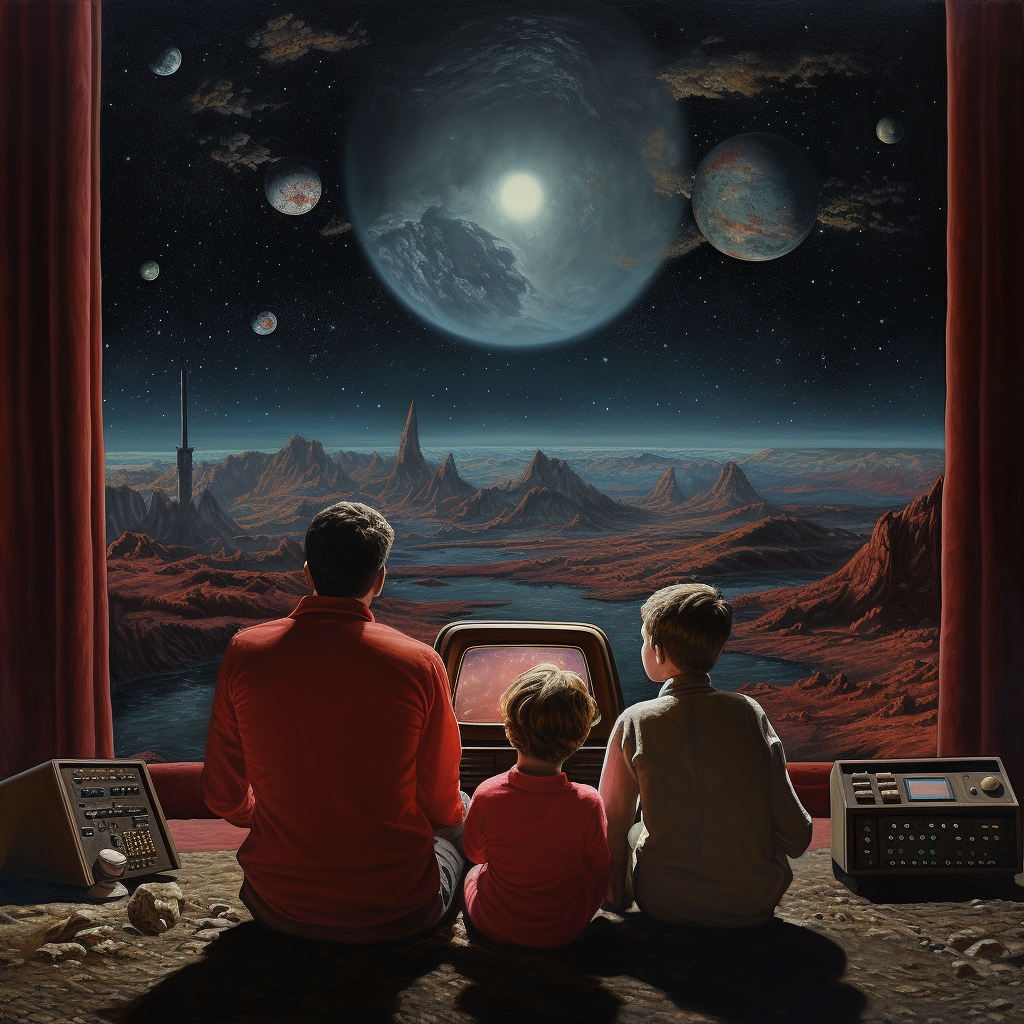 Family enjoying TV in space