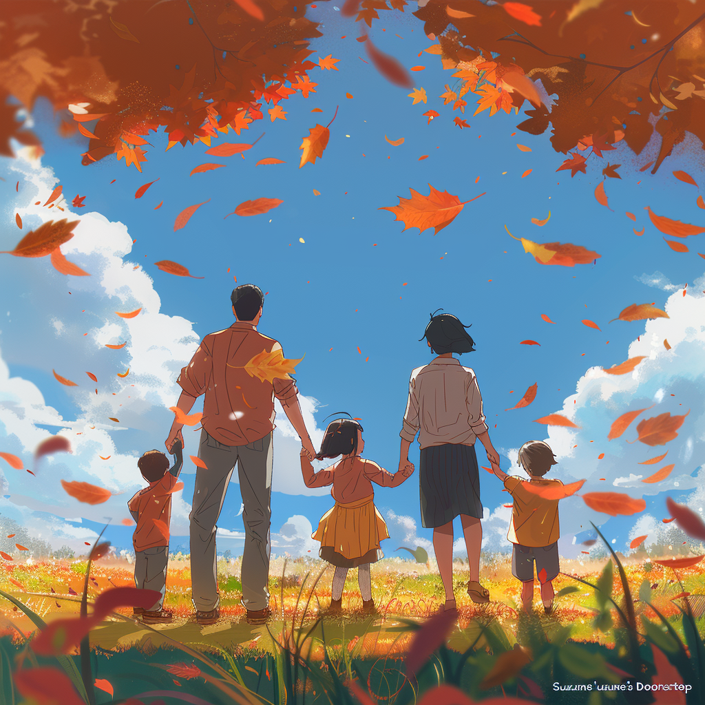 Family holding hands outdoor scene