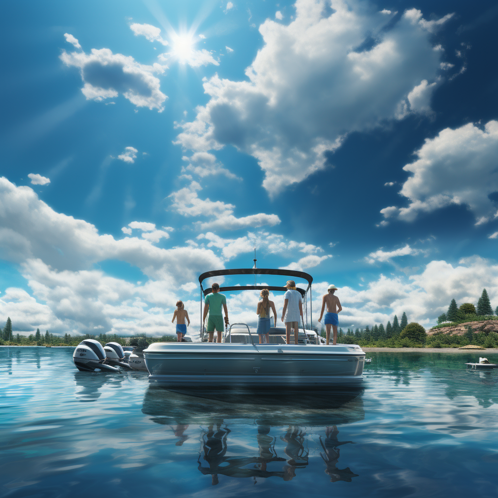 Happy family on pontoon boat