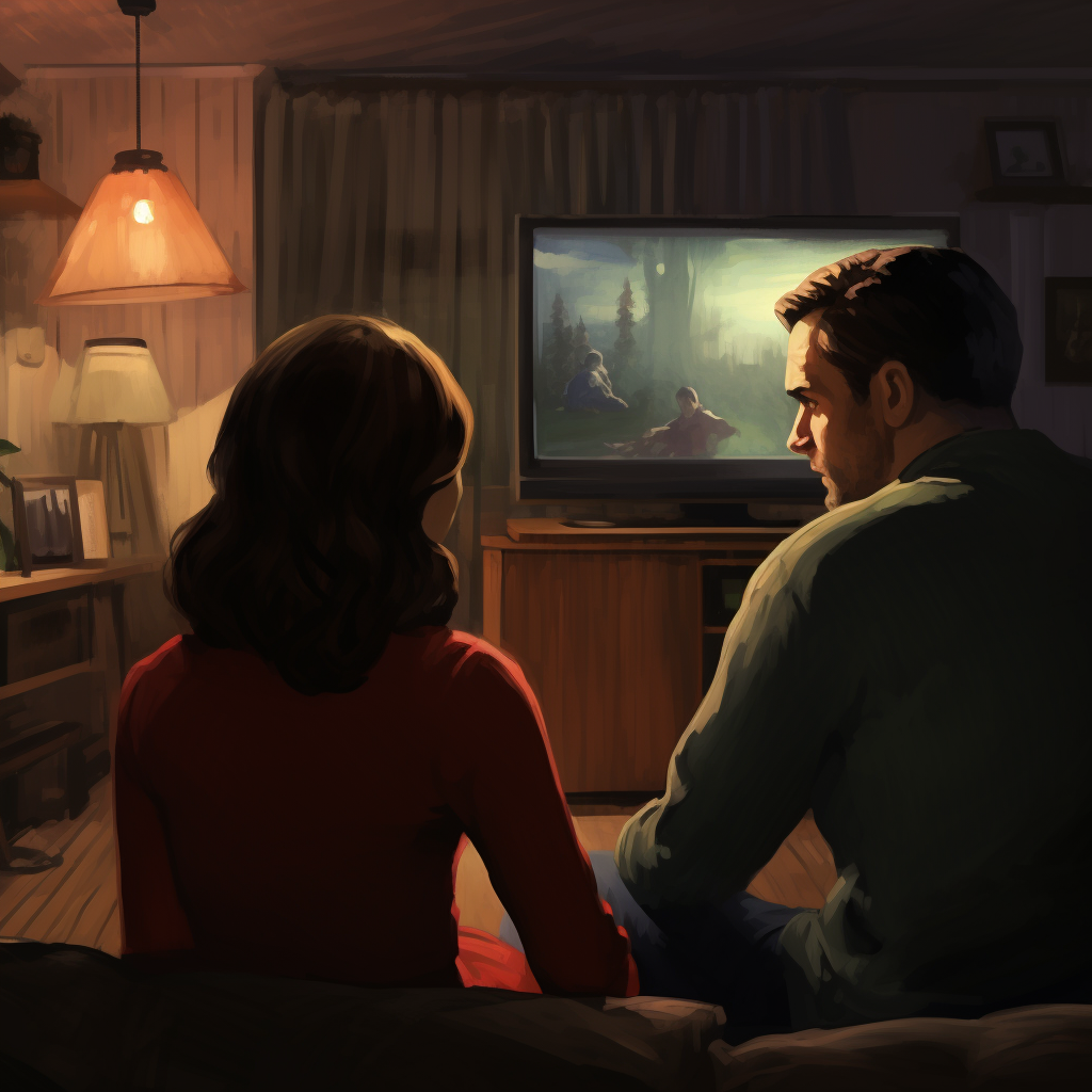 Couple watching TV in cold room