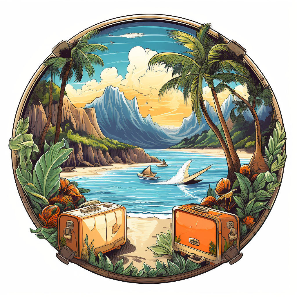 Circular logo with Hawaiian-inspired family vacation theme