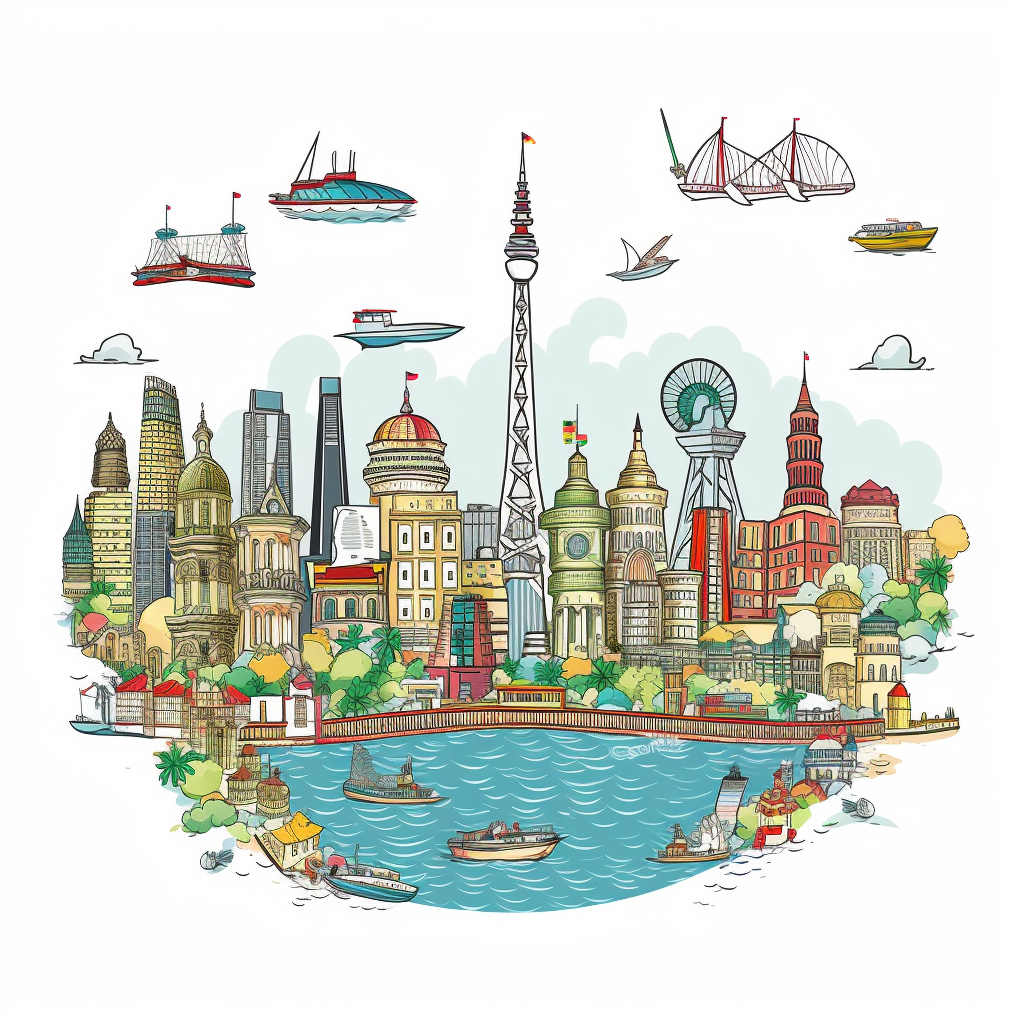 Cute doodle icons of famous landmarks