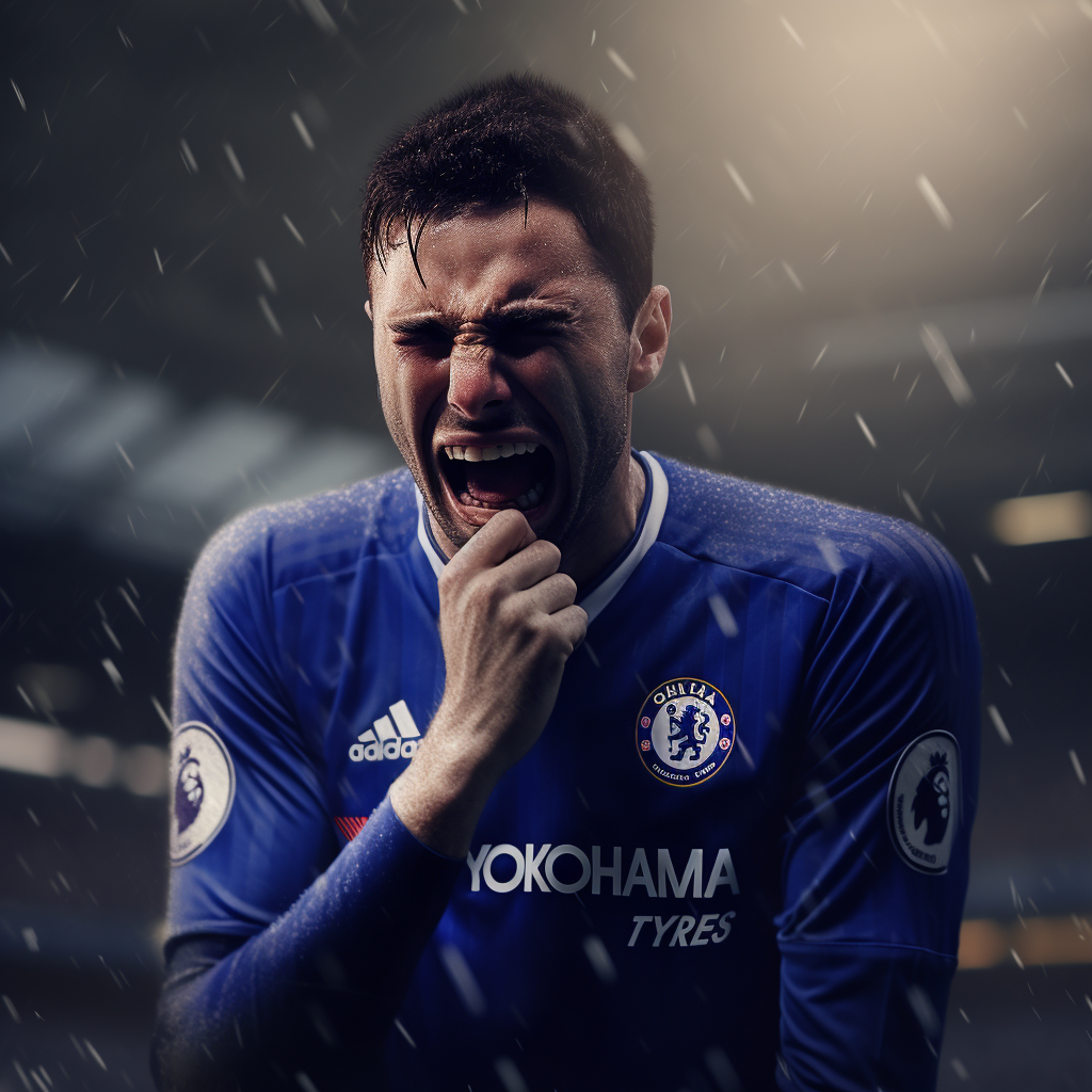 Sad Chelsea football fan crying