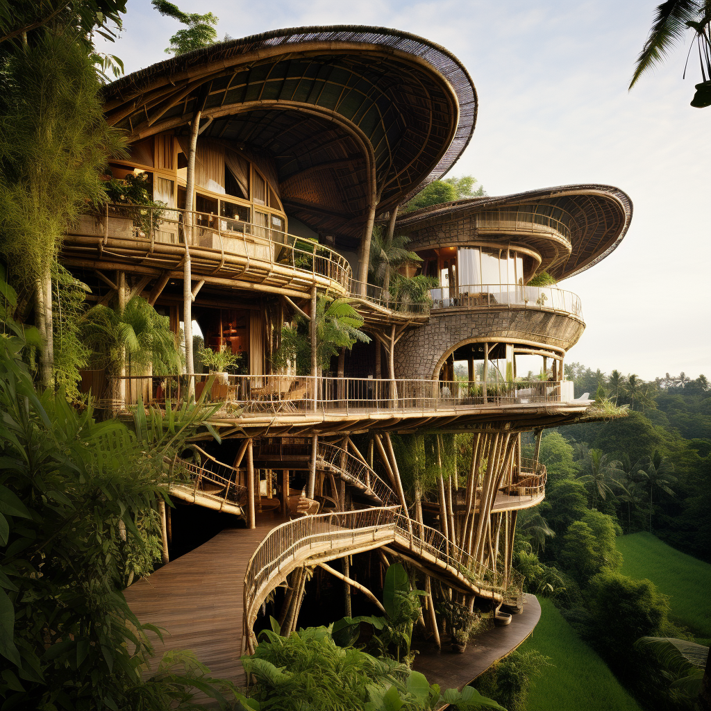 Beautiful bamboo building amidst Bali hillsides