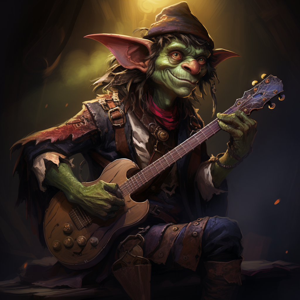 Enchanting fantasy bard goblin illustration