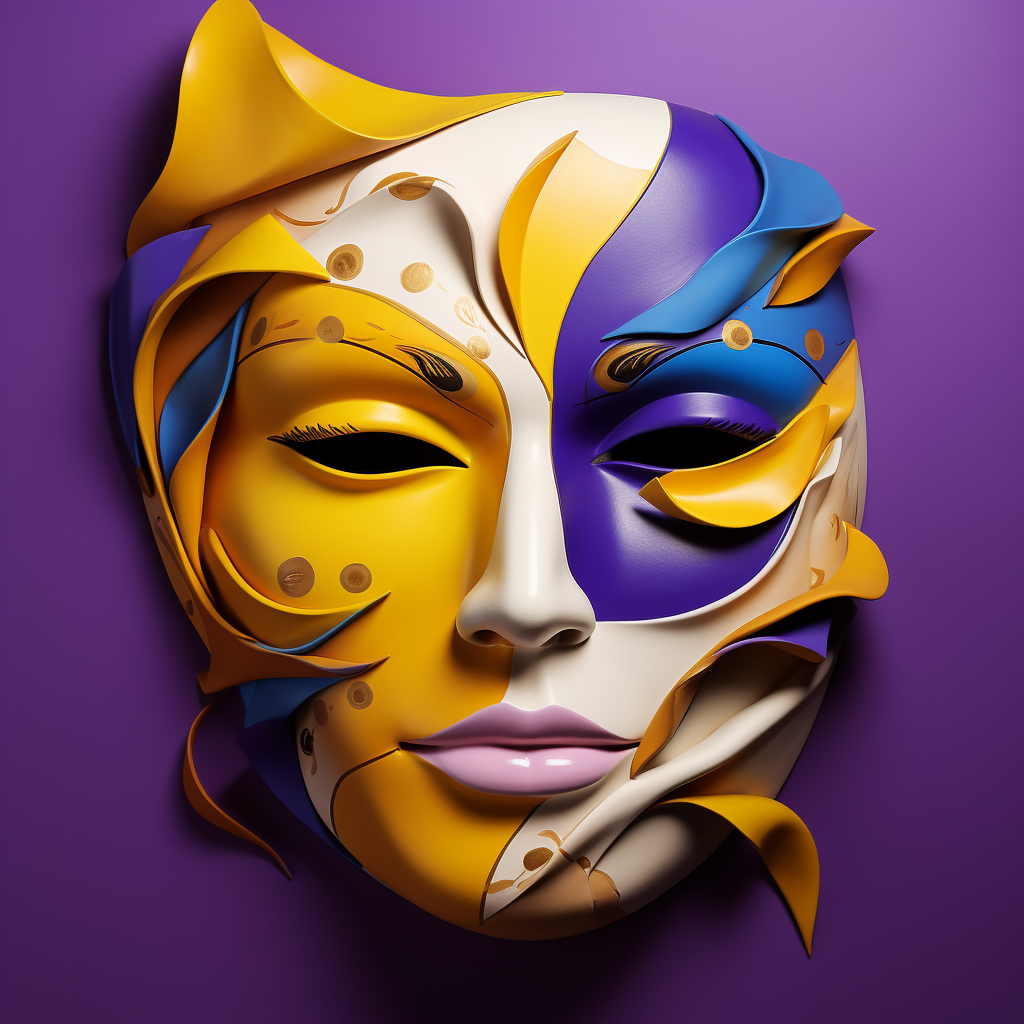 Colorful fancy theatre mask on yellow and purple background