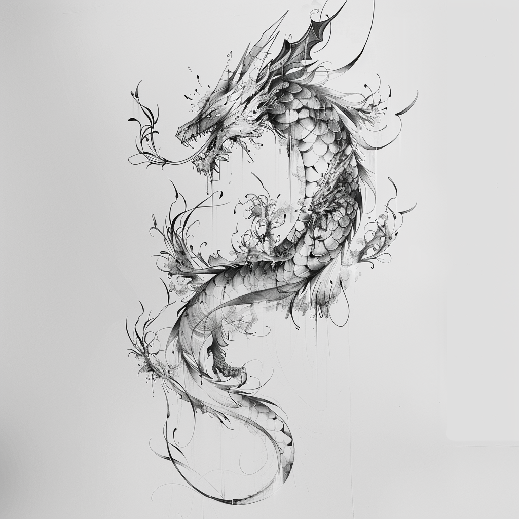 Dragon tattoo design in black and white