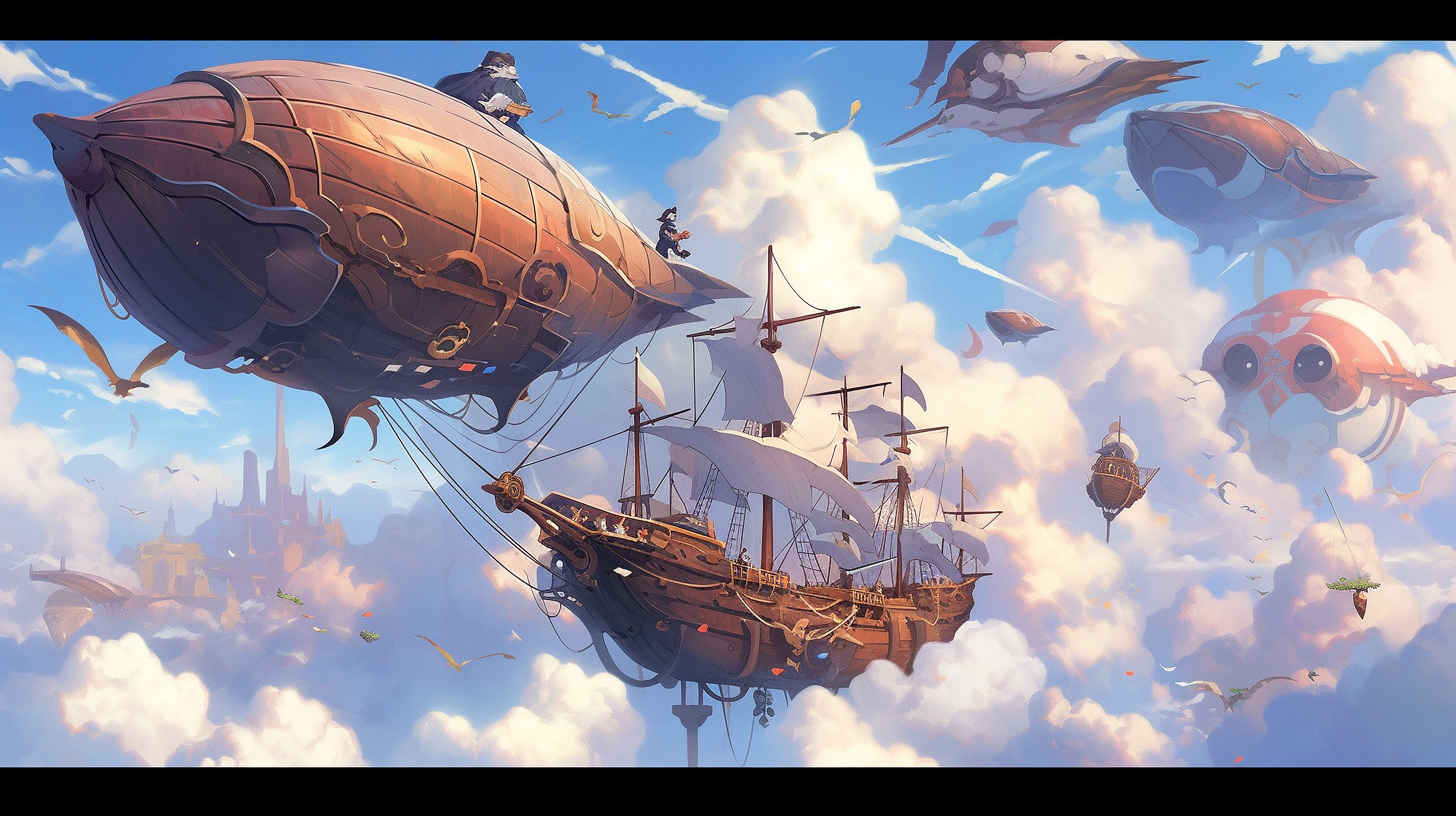 Detailed Fantasy Airships Illustration