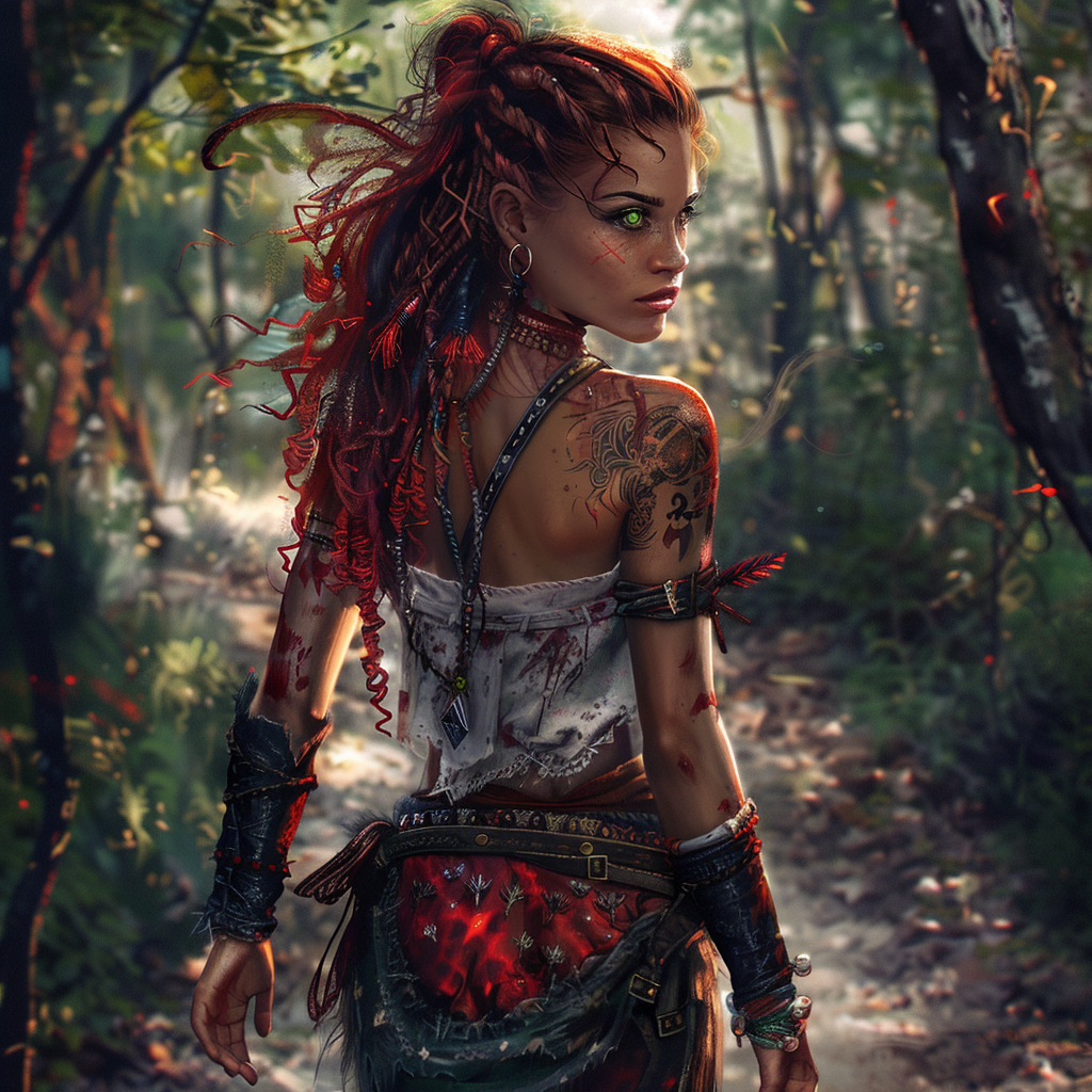 Medieval Fantasy Amazon Queen Walking Forest