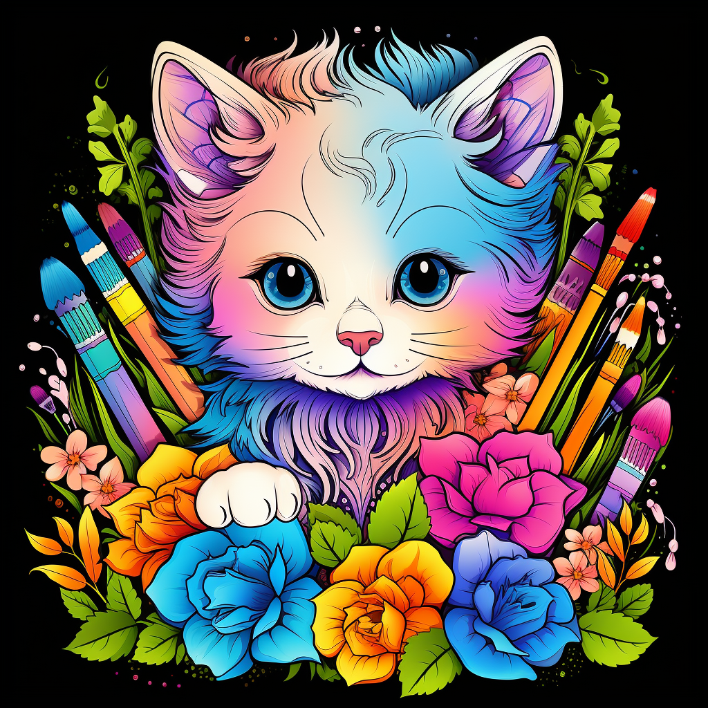 Cute mythical kitten in vibrant colors