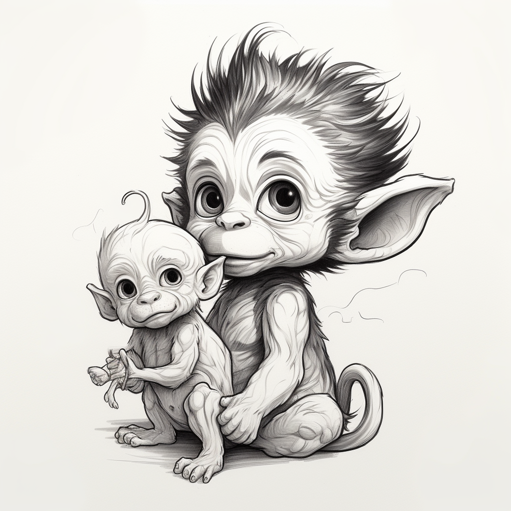 Adorable fantasy baby dog and monkey