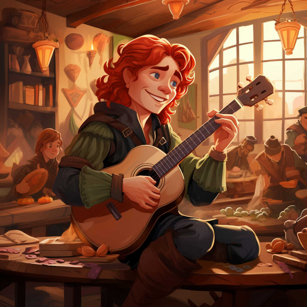 Cute redhead bard playing lute