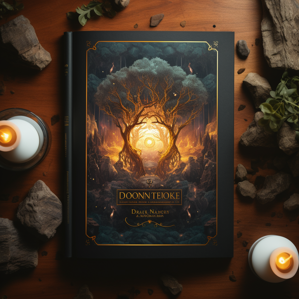 Dark fantasy book cover with boulderstuck tree