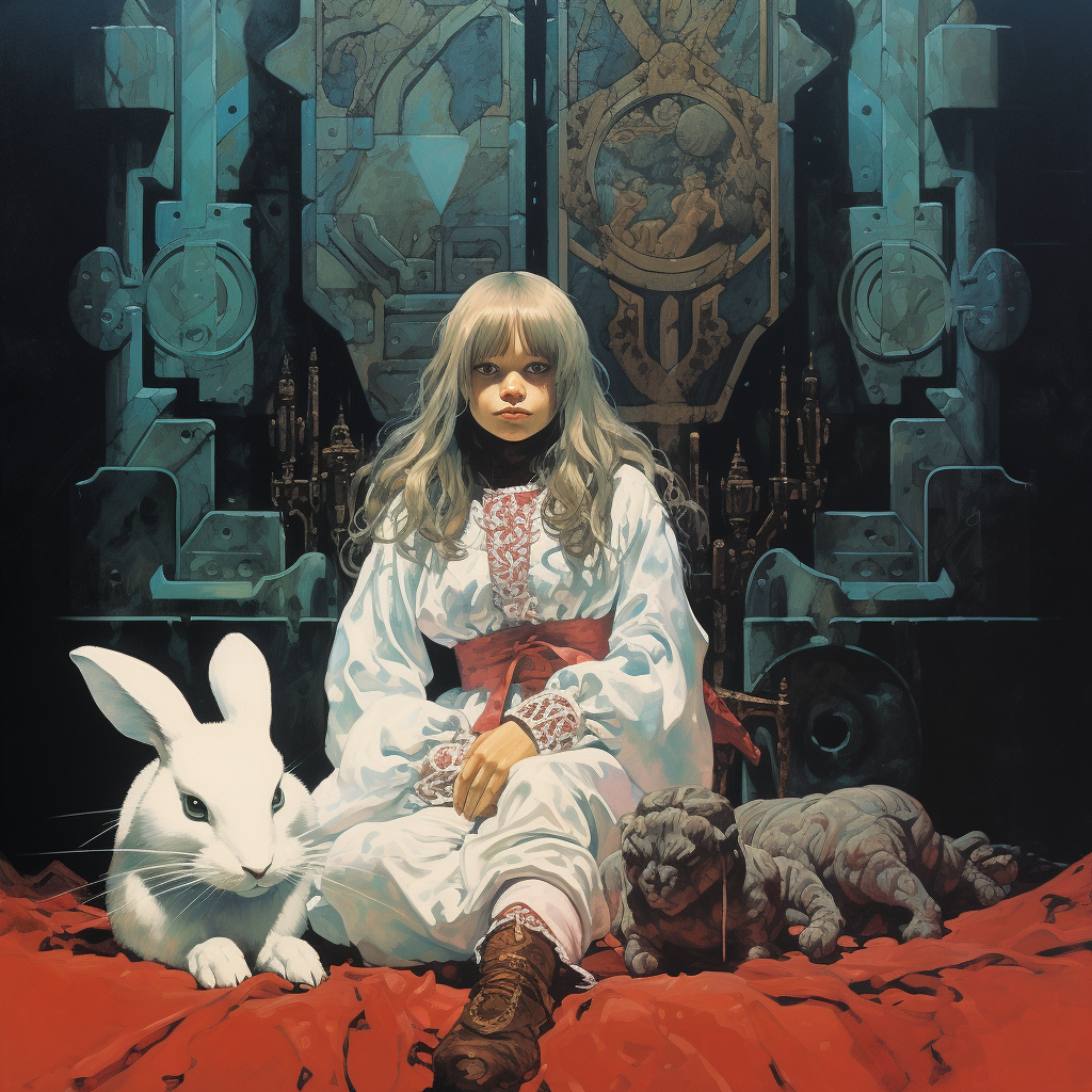 Dark fantasy book cover featuring a cute girl with rabbit ears holding a pillow