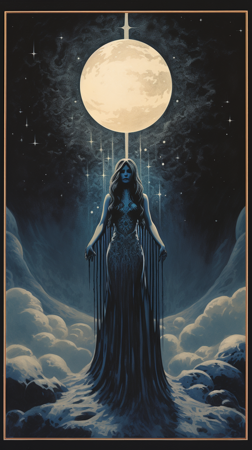 Dark fantasy book cover with queen of the blue moon