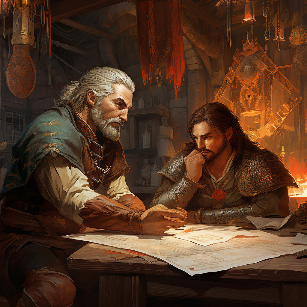 Witcher and Bard in medieval Inn