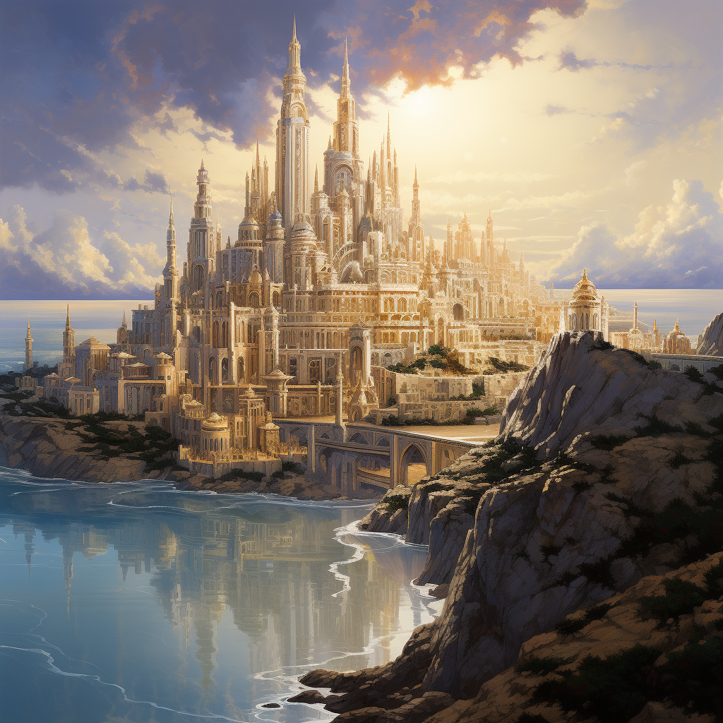 Fantasy City of Marble and Gold by the Ocean