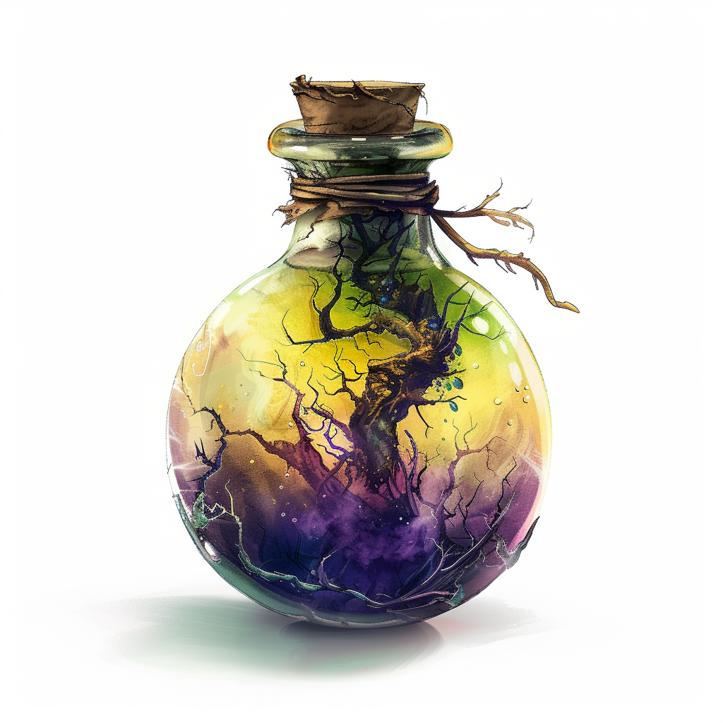 fantasy elixir potion white background