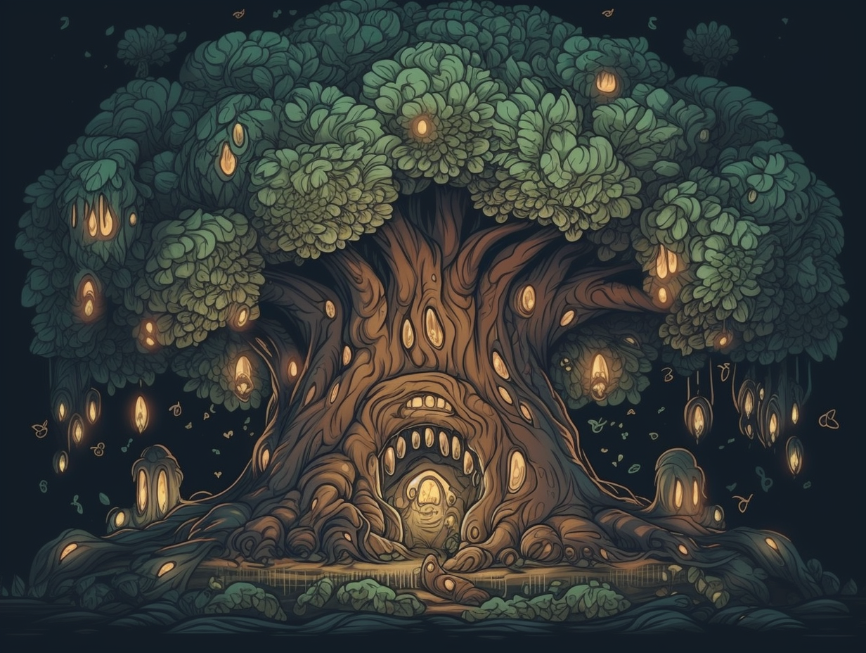 Intricate handpainted fantasy forest illustration