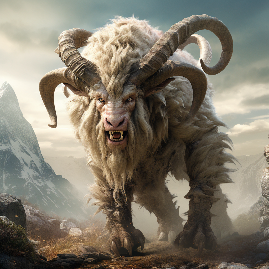 Monstrous fantasy goat preparing to attack