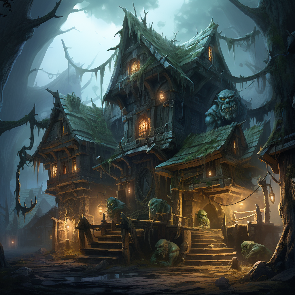 Goblin barracks in a fantastical illustration