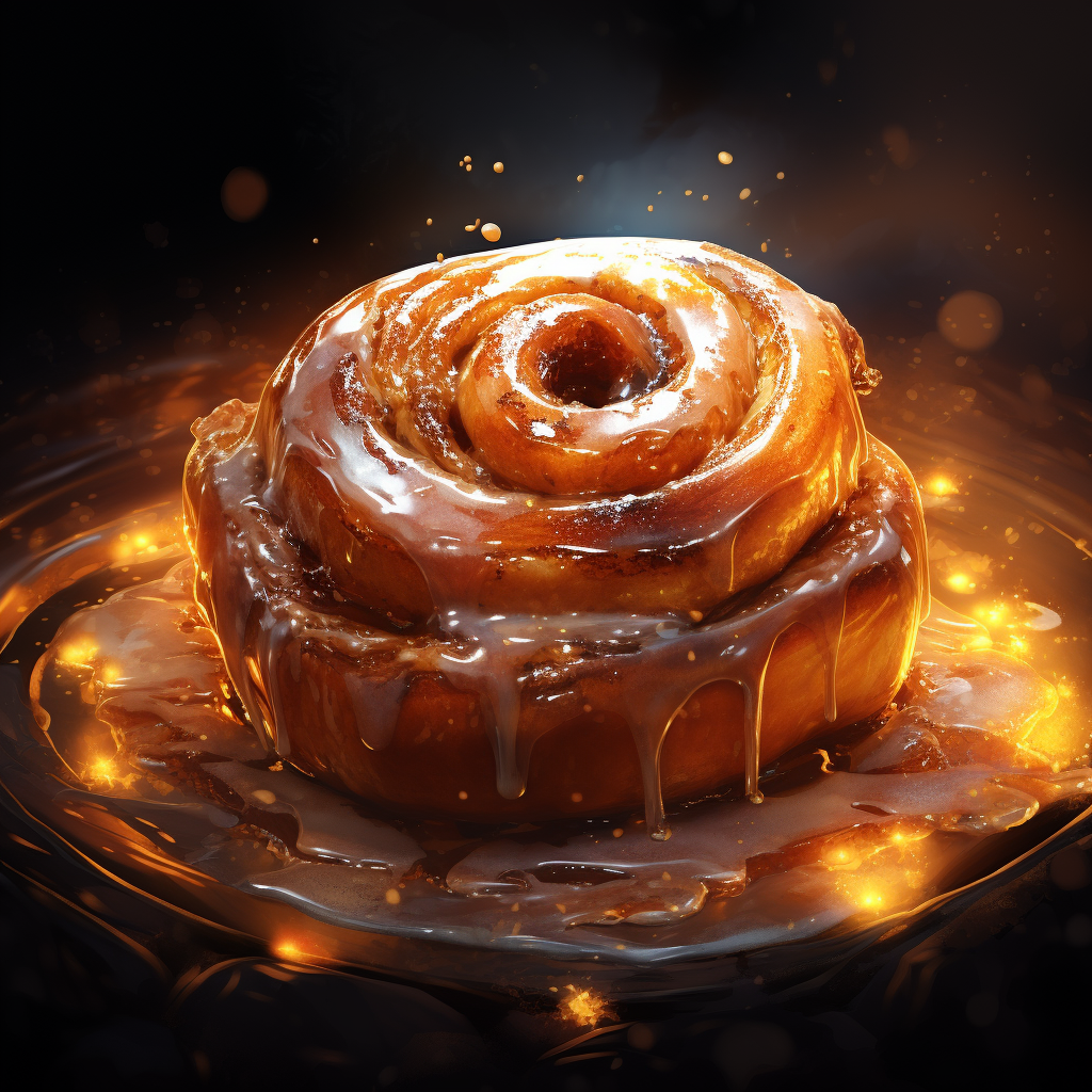 Decadent fantasy-inspired cinnamon bun with layers of frosting