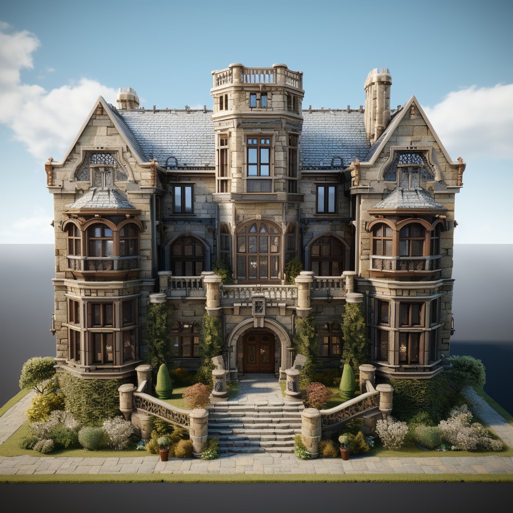 Exterior view of grand fantasy mansion