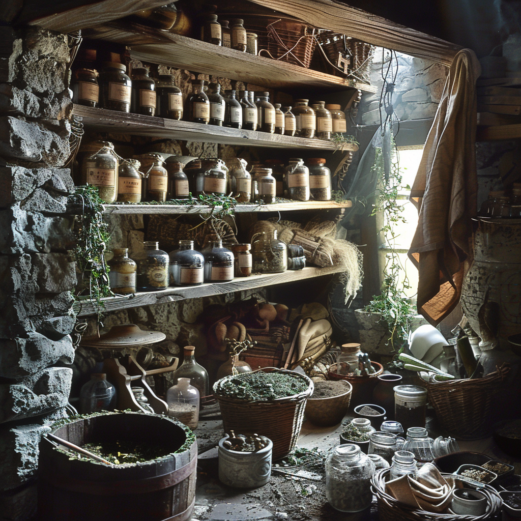 Medieval Witch Making Herbs Potion