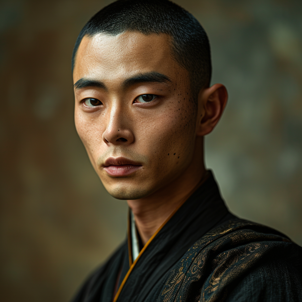 Close-up portrait of fantasy monk Park Seo-Joon